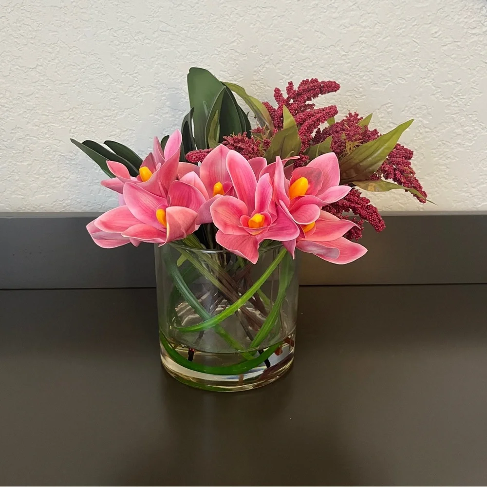 Faux orchid floral arrangement /orchid centerpiece / tabletop decor/ real touch